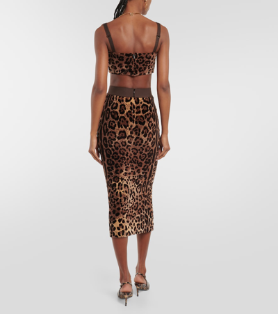 Shop Dolce & Gabbana Leopard-print Velvet Pencil Skirt In Multicoloured