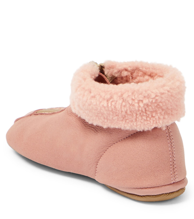 Pèpè Shearling-trimmed Leather Booties In Pink