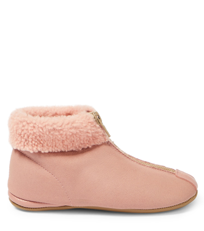 Shop Pèpè Shearling-trimmed Leather Booties In Pink