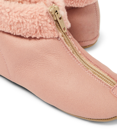 Shop Pèpè Shearling-trimmed Leather Booties In Pink