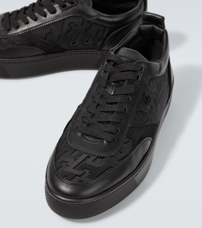 Shop Christian Louboutin Happyrui Leather-trimmed Sneakers In Black