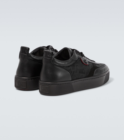 Shop Christian Louboutin Happyrui Leather-trimmed Sneakers In Black