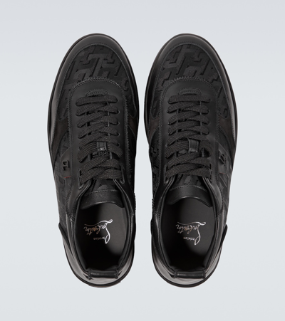 Shop Christian Louboutin Happyrui Leather-trimmed Sneakers In Black