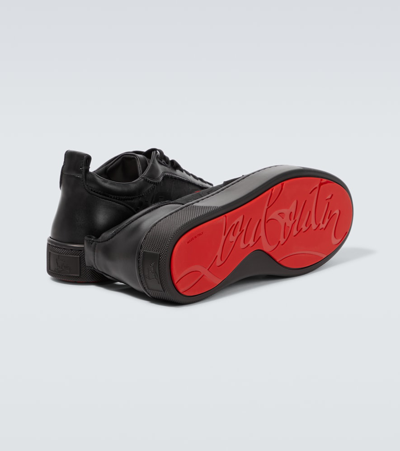 Shop Christian Louboutin Happyrui Leather-trimmed Sneakers In Black