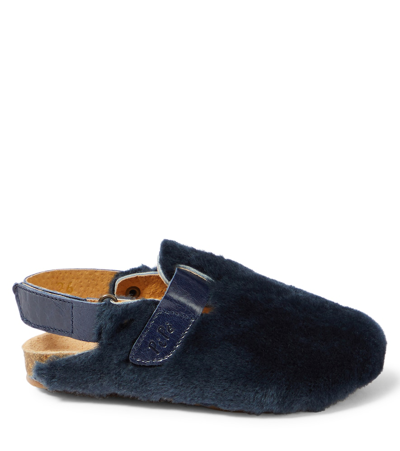 Shop Pèpè Lucio Slingback Shearling Clogs In Blue