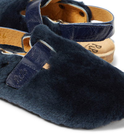 Shop Pèpè Lucio Slingback Shearling Clogs In Blue