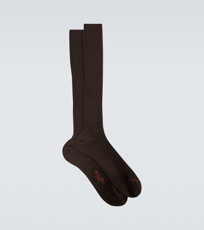 Shop Loro Piana Cashmere And Silk-blend Socks In Brown