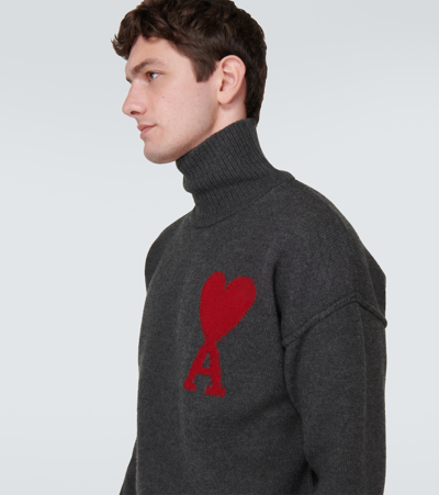 Shop Ami Alexandre Mattiussi Ami De Caur Wool Turtleneck Sweater In Grey