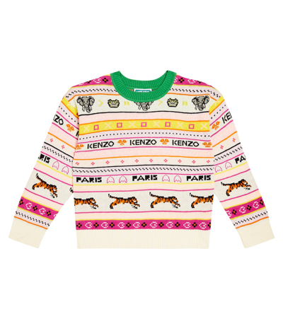Shop Kenzo Intarsia Cotton-blend Sweater In Multicoloured