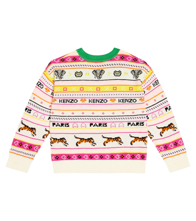 Shop Kenzo Intarsia Cotton-blend Sweater In Multicoloured