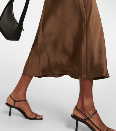 Shop Loro Piana Silk Satin Midi Skirt In Brown