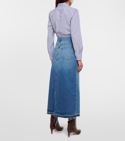 Shop Frame The Midaxi Denim Midi Skirt In Blue