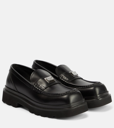 Shop Dolce & Gabbana City Trek Logo Leather Loafers In Black