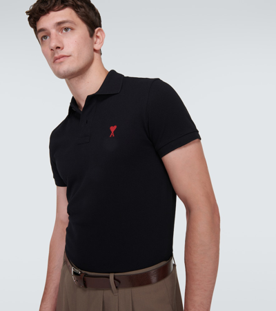 Ami Alexandre Mattiussi Ami Paris Black Ami De Coeur Polo Shirt In Black