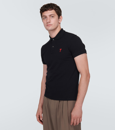 Shop Ami Alexandre Mattiussi Ami De Caur Cotton Piqué Polo Shirt In Black
