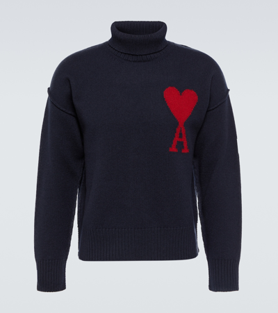 Shop Ami Alexandre Mattiussi Ami De Caur Wool Turtleneck Sweater In Blue