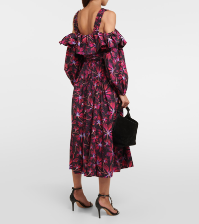 Shop Ulla Johnson Caprice Floral Cotton Poplin Midi Dress In Purple