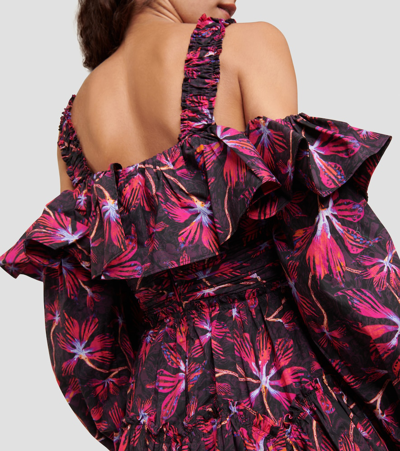 Shop Ulla Johnson Caprice Floral Cotton Poplin Midi Dress In Purple
