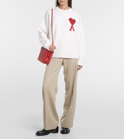 Ami Alexandre Mattiussi Ami De Caur Wool Sweater In White