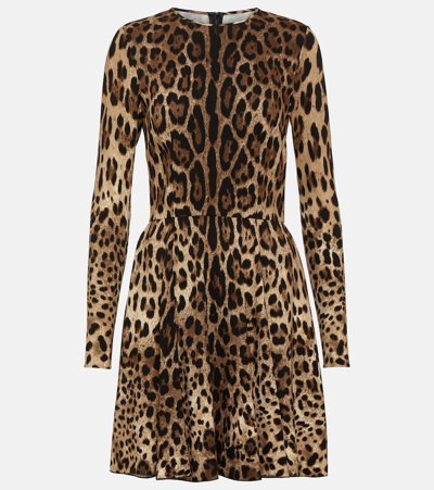Shop Dolce & Gabbana Leopard-print Jersey Minidress In Multicoloured
