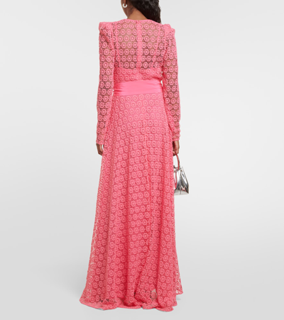 Shop Elie Saab Embroidered Cotton-blend Maxi Dress In Pink