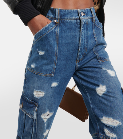 Shop Dolce & Gabbana Distressed High-rise Cargo Jeans In Blue