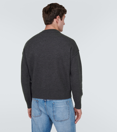 Ami Alexandre Mattiussi Crew Neck Long Sleeve Sweater With Ribbed Edges In Grey