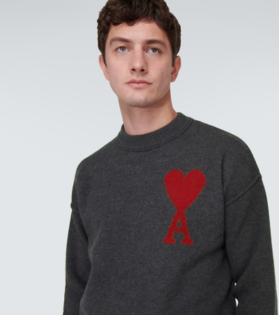 Shop Ami Alexandre Mattiussi Ami De Caur Wool Sweater In Grey
