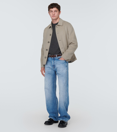 Ami Alexandre Mattiussi Crew Neck Long Sleeve Sweater With Ribbed Edges In Grey