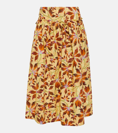 Shop Ulla Johnson Emmy Floral Cotton Poplin Midi Skirt In Yellow