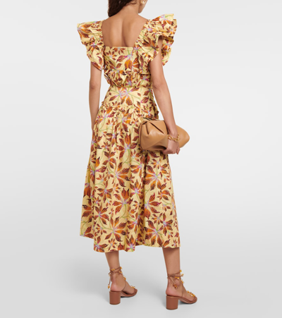 Shop Ulla Johnson Emmy Floral Cotton Poplin Midi Skirt In Yellow