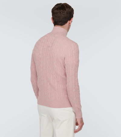 Shop Loro Piana Cable-knit Cashmere Half-zip Sweater In Pink