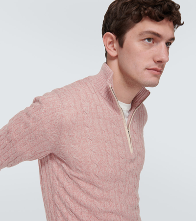Shop Loro Piana Cable-knit Cashmere Half-zip Sweater In Pink