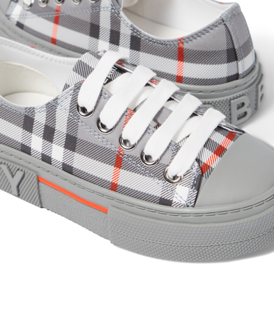 Shop Burberry Check Canvas Sneakers In Grey