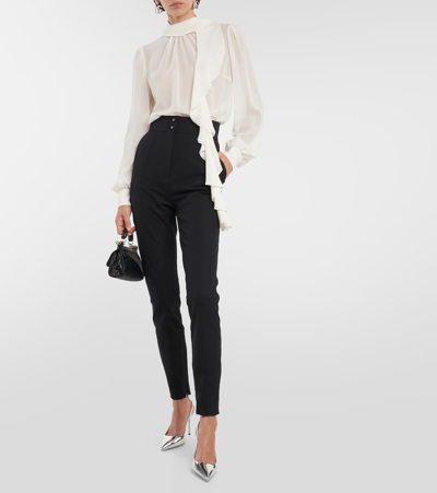 Shop Dolce & Gabbana High-rise Cotton-blend Suit Pants In Black