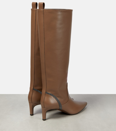 Shop Brunello Cucinelli Leather Knee-high Boots In Brown