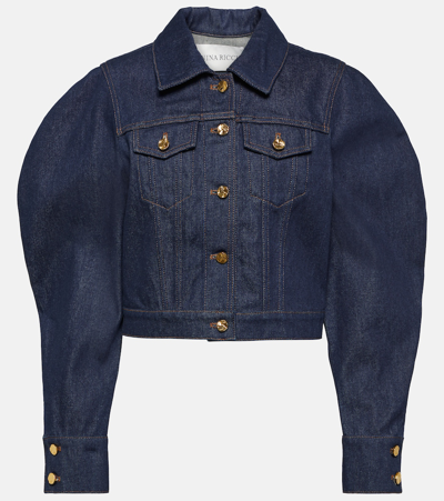 Shop Nina Ricci Cropped Denim Jacket In Blue