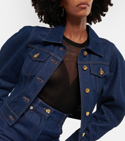 Nina Ricci Puff-sleeve Cropped Denim Jacket In Blue