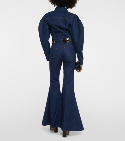Nina Ricci Puff-sleeve Cropped Denim Jacket In Blue