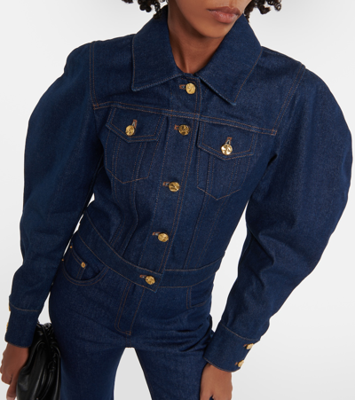 Shop Nina Ricci Cropped Denim Jacket In Blue