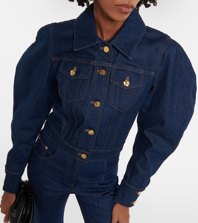 Nina Ricci Puff-sleeve Cropped Denim Jacket In Blue