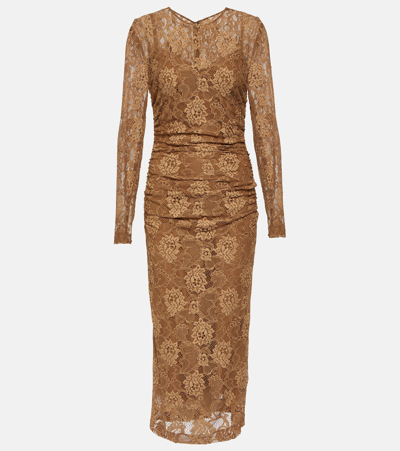 Shop Dolce & Gabbana Lace Midi Dress In Neutrals