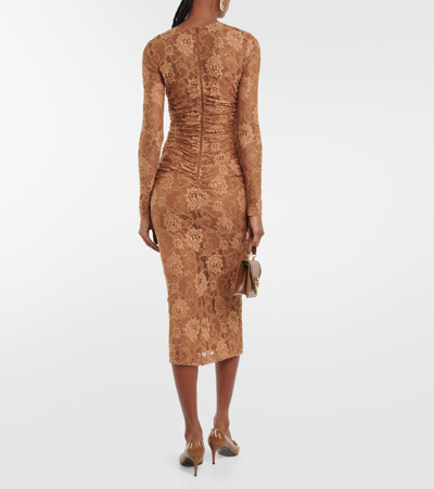 Shop Dolce & Gabbana Lace Midi Dress In Neutrals