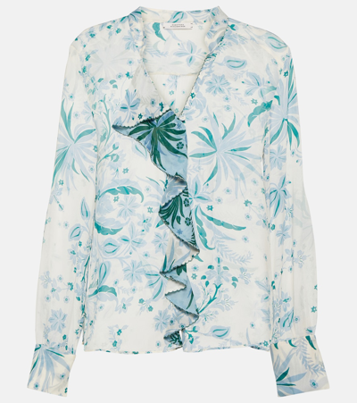 Shop Dorothee Schumacher Blooming Blend Floral Ruffled Blouse In Blue
