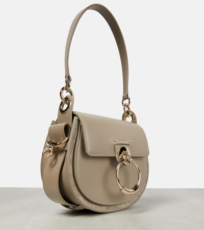 Shop Chloé Tess Small Leather Shoulder Bag In Beige