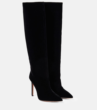 Shop Aquazzura So Matignon 105 Velvet Knee-high Boots In Black