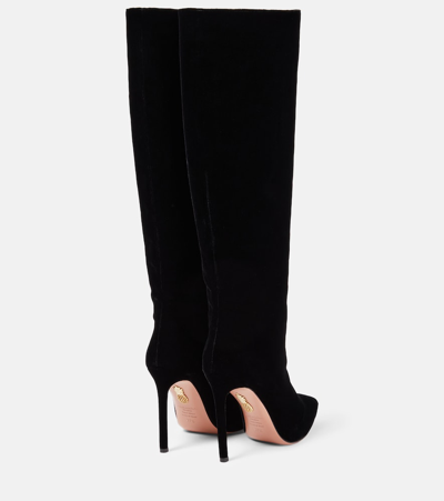 Shop Aquazzura So Matignon 105 Velvet Knee-high Boots In Black