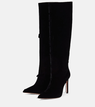 Shop Aquazzura So Matignon 105 Velvet Knee-high Boots In Black