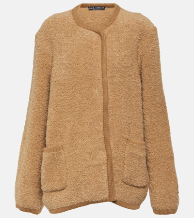Shop Dolce & Gabbana Cashmere And Wool Teddy Jacket In Brown