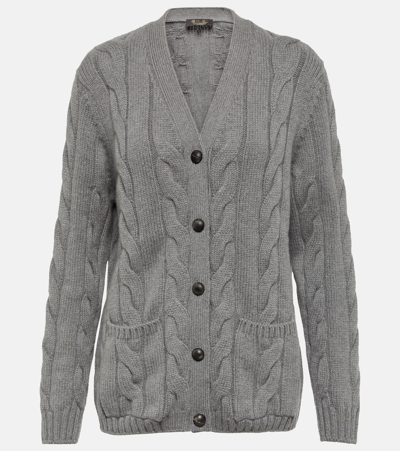 Shop Loro Piana Napier Cable-knit Cashmere Cardigan In Grey